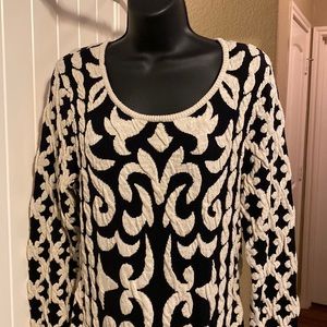 Cream and black with slight metallic threads sweater dress